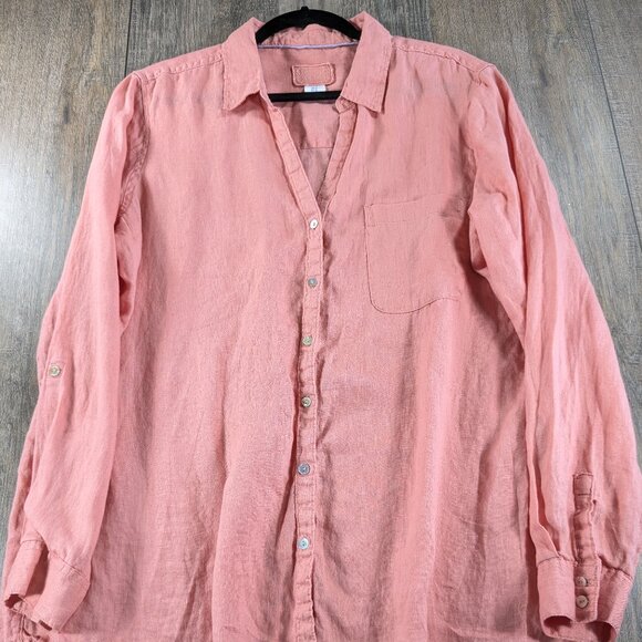 Sigrid Olsen Tunic Top Womens XL Pink 100% Linen Button Up Roll Tab Sleeve - Picture 1 of 10